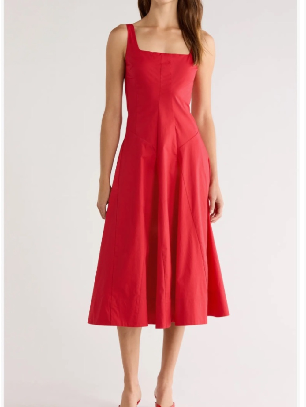 STAUD Wells Red Square-Neck Midi A Line Dress Size 10